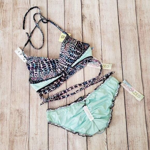 Sundazed Modern Animal Print Simon Halter Top & Mermaid Ruffle Bottom Bikini Set - Picture 10 of 11